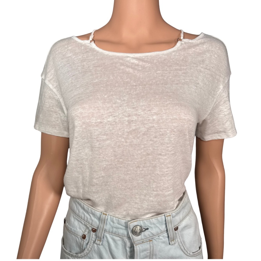 Paige White Linen Tee with Ring Details Size XXS